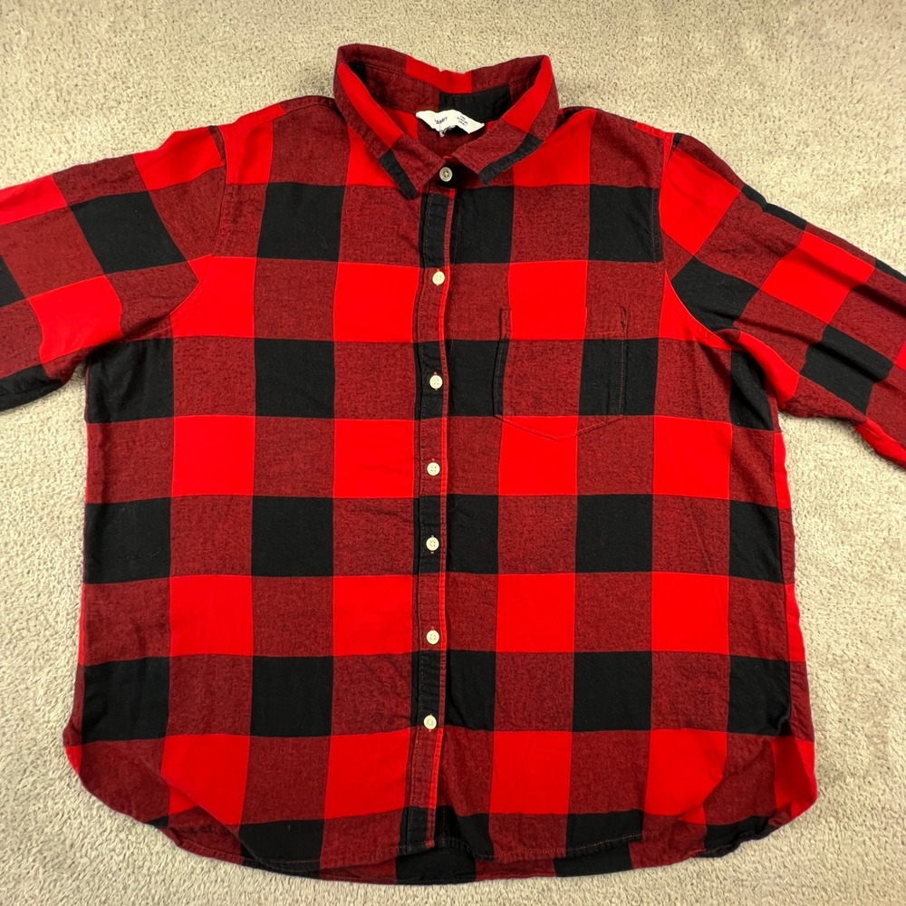 Old Navy The Classic Shirt Women's XXL Flannel Buffalo Check Red Black Button - Picture 11 of 13